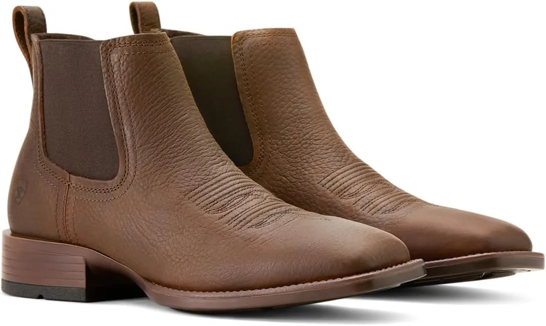 ARIAT Mens Booker Ultra Square Toe Chelsea Casual Boots Ankle - Brown