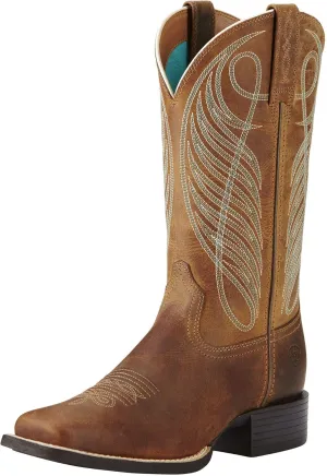 ARIAT Womens Round Up Metallic Embossed Square Toe Casual Boots Mid Calf Low Heel 1-2" - Brown