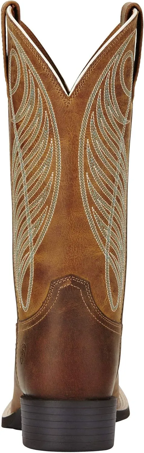 ARIAT Womens Round Up Metallic Embossed Square Toe Casual Boots Mid Calf Low Heel 1-2" - Brown