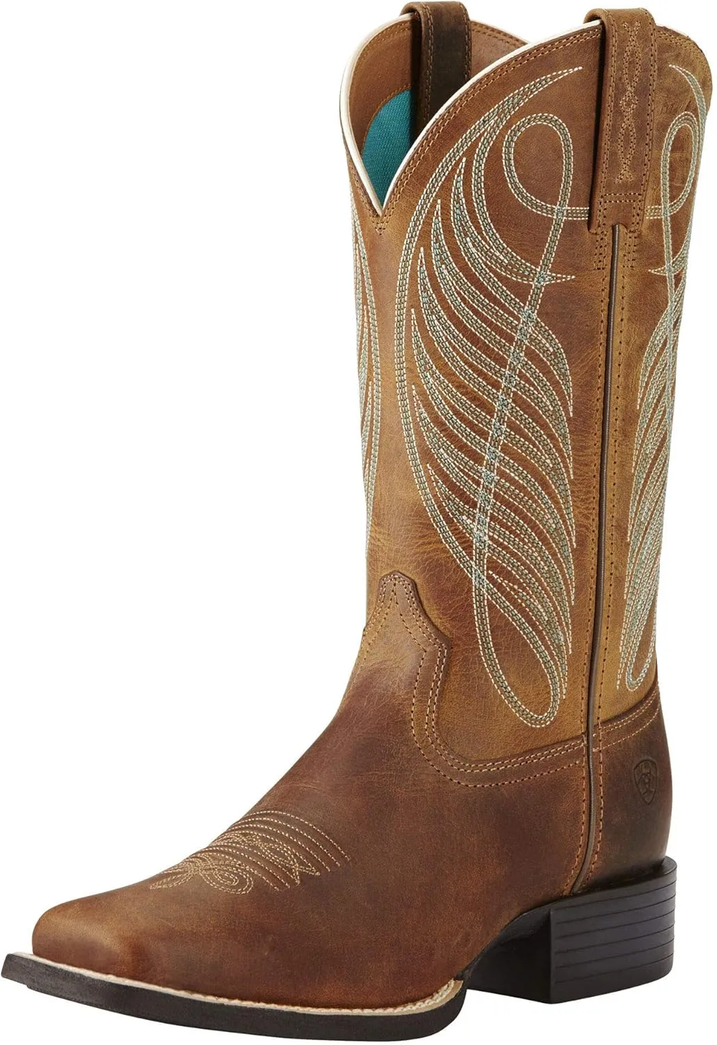 ARIAT Womens Round Up Metallic Embossed Square Toe Casual Boots Mid Calf Low Heel 1-2" - Brown