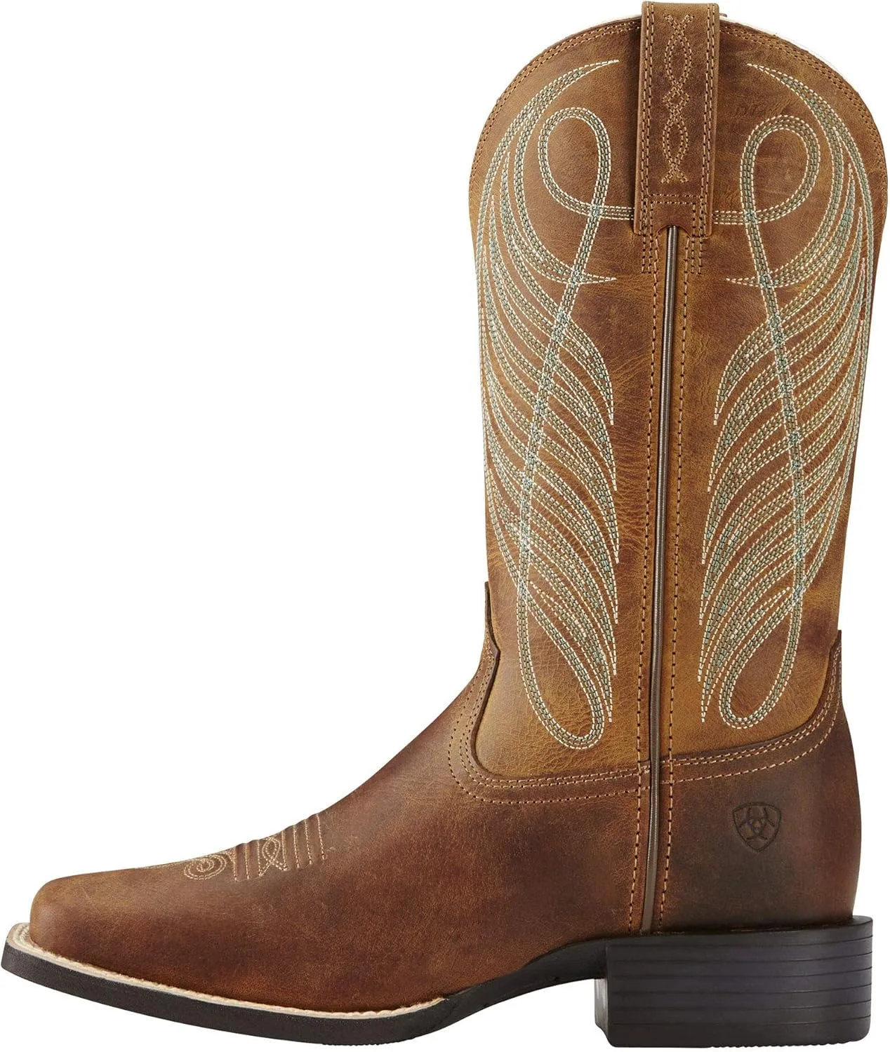 ARIAT Womens Round Up Metallic Embossed Square Toe Casual Boots Mid Calf Low Heel 1-2" - Brown