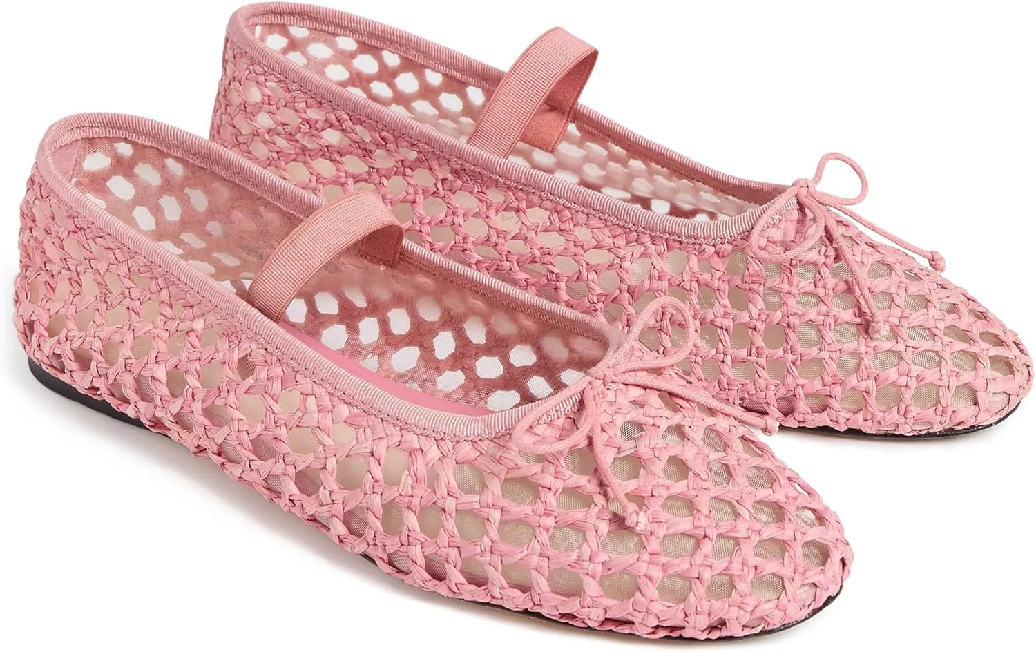 Arqa Women's Raffia Soft Ballet Flats Bow Tie Mesh Ballerina Shoes for Women Elastic Strap Braided Mary Jane Flat