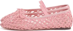 Arqa Women's Raffia Soft Ballet Flats Bow Tie Mesh Ballerina Shoes for Women Elastic Strap Braided Mary Jane Flat