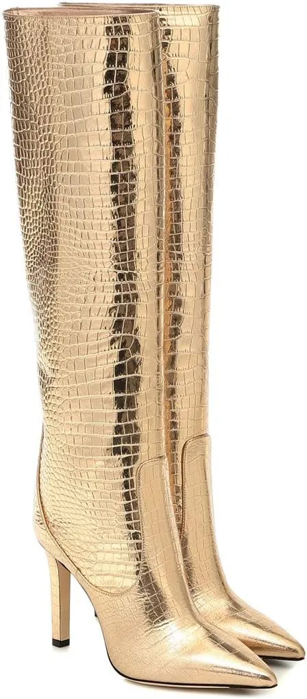 Arqa Women's Stiletto High Heel Knee High Boots Pointy Toe Faux Crocodile Print Boot Casual Dress Shoes