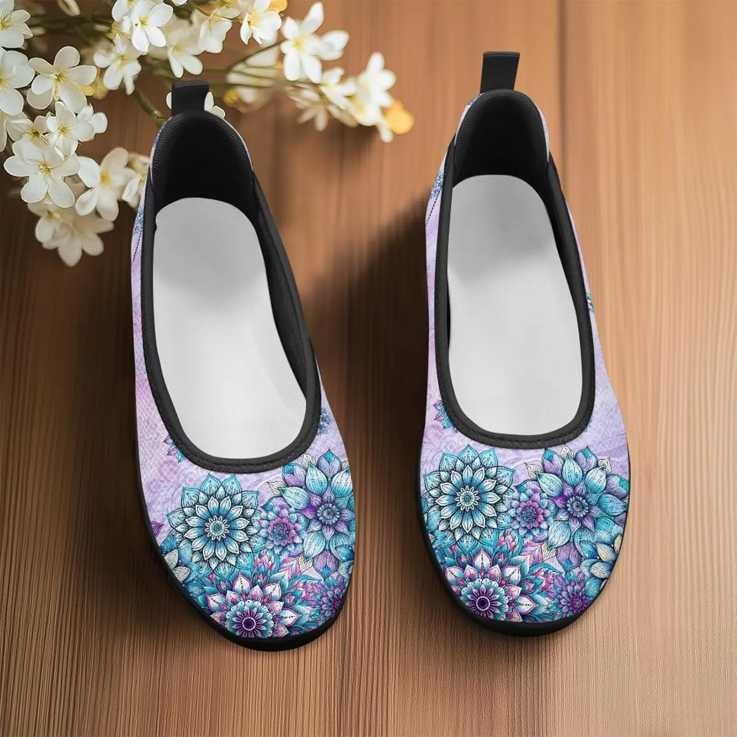 Art Painted Travel Shoes for Women Slip On Flat Casual Mesh Flying Dress Loafers Lightweight Comfort Fashion Sneaker for Ladies US Size 6-11