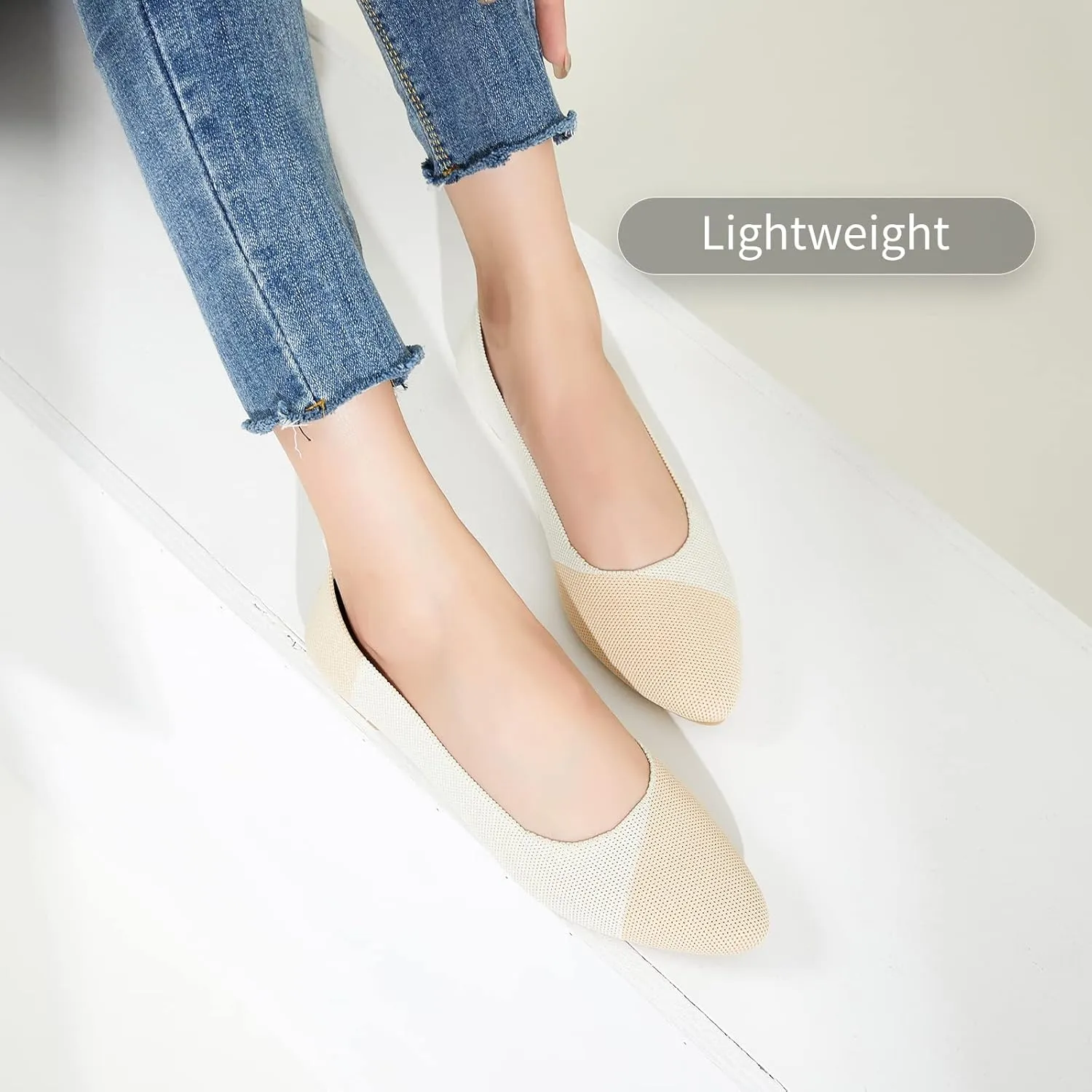 BABUDOG Women's Mesh Flats Shoes Pointed-Toe Dress Shoes Black Flats Shoes Comfortable Memory Foam Flats Shoes