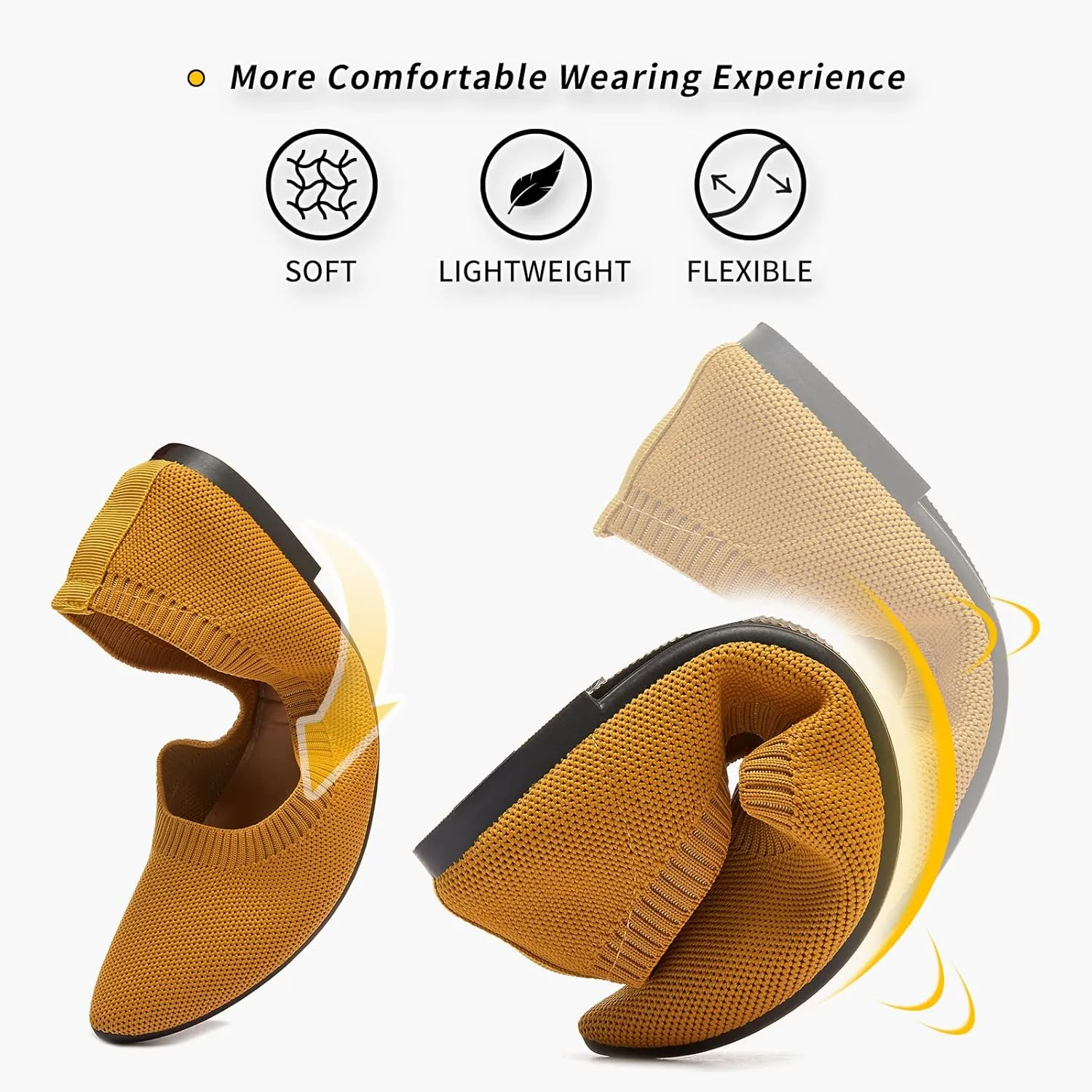 BABUDOG Women's Mesh Flats Shoes Pointed-Toe Dress Shoes for Women Black Flats Shoes Comfortable Memory Foam Flats Shoes
