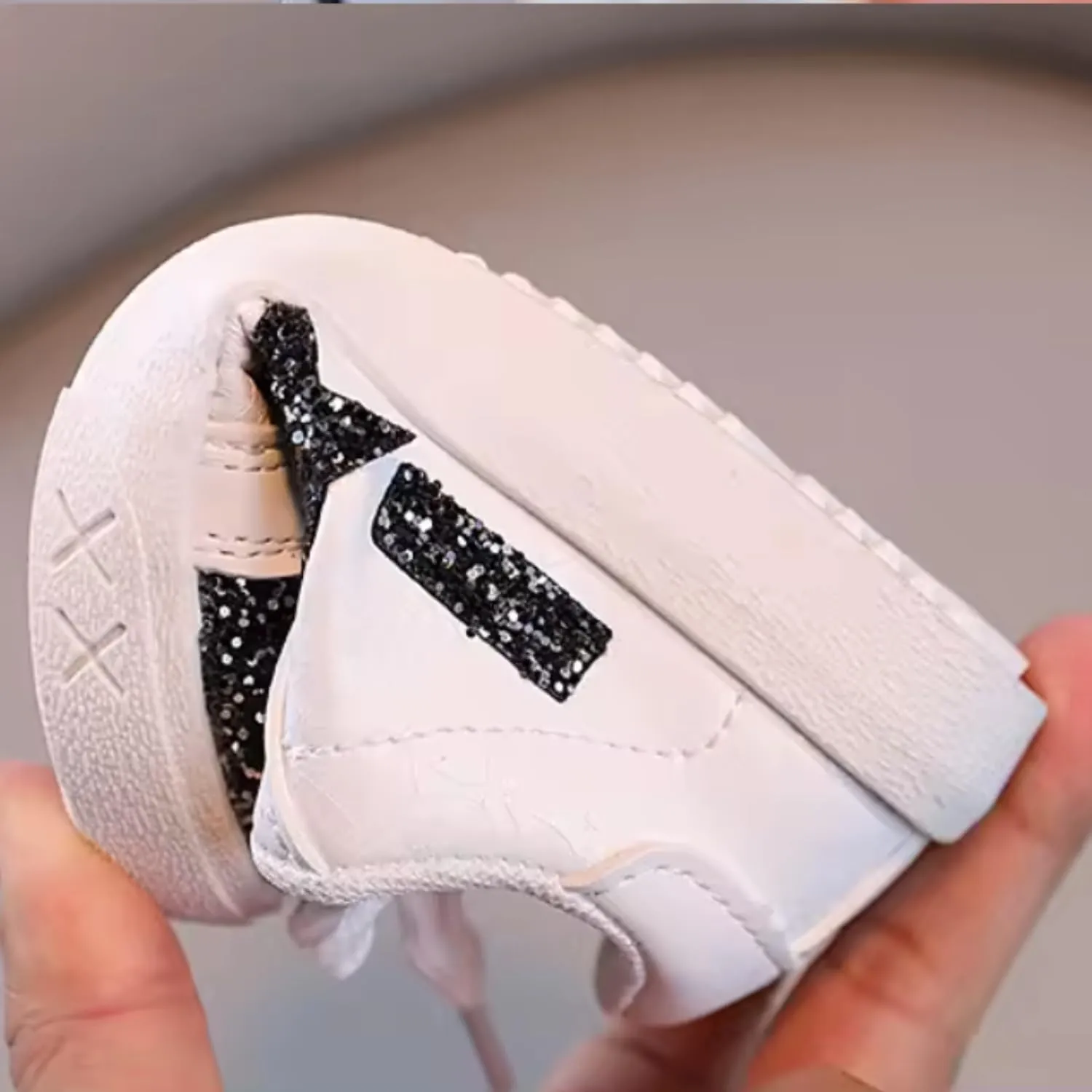 Baby Girls Shoes, Glitter Star Sneakers with Laces | Ages 2-5 y/o | Pink & Purple, Hot Pink, B&W