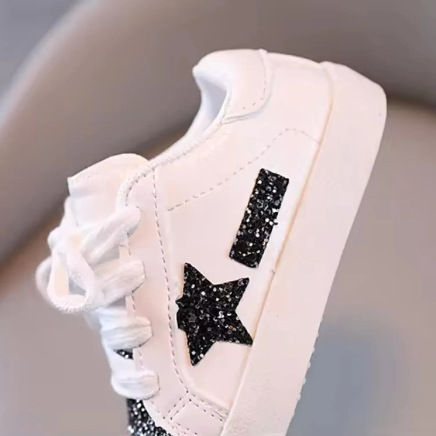 Baby Girls Shoes, Glitter Star Sneakers with Laces | Ages 2-5 y/o | Pink & Purple, Hot Pink, B&W