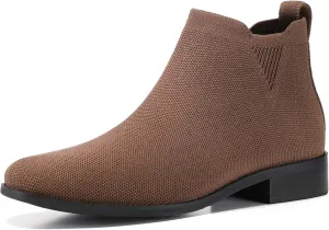 Bacia Sock Ankle Boots for Women Square Toe Slip on Short Chelsea Boots Low Heel Fall Booties