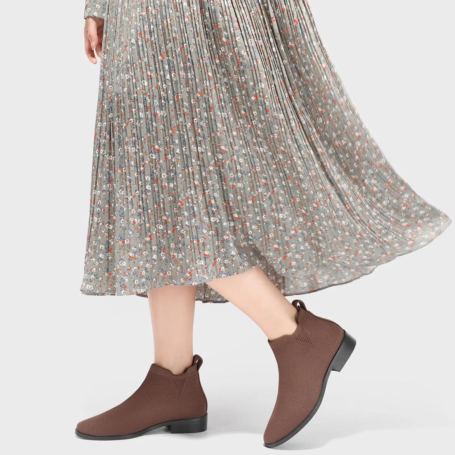 Bacia Sock Ankle Boots for Women Square Toe Slip on Short Chelsea Boots Low Heel Fall Booties