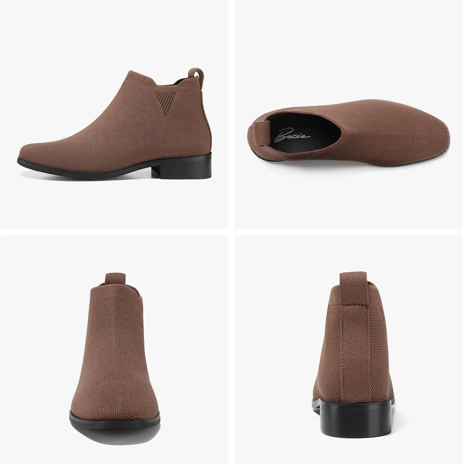 Bacia Sock Ankle Boots for Women Square Toe Slip on Short Chelsea Boots Low Heel Fall Booties