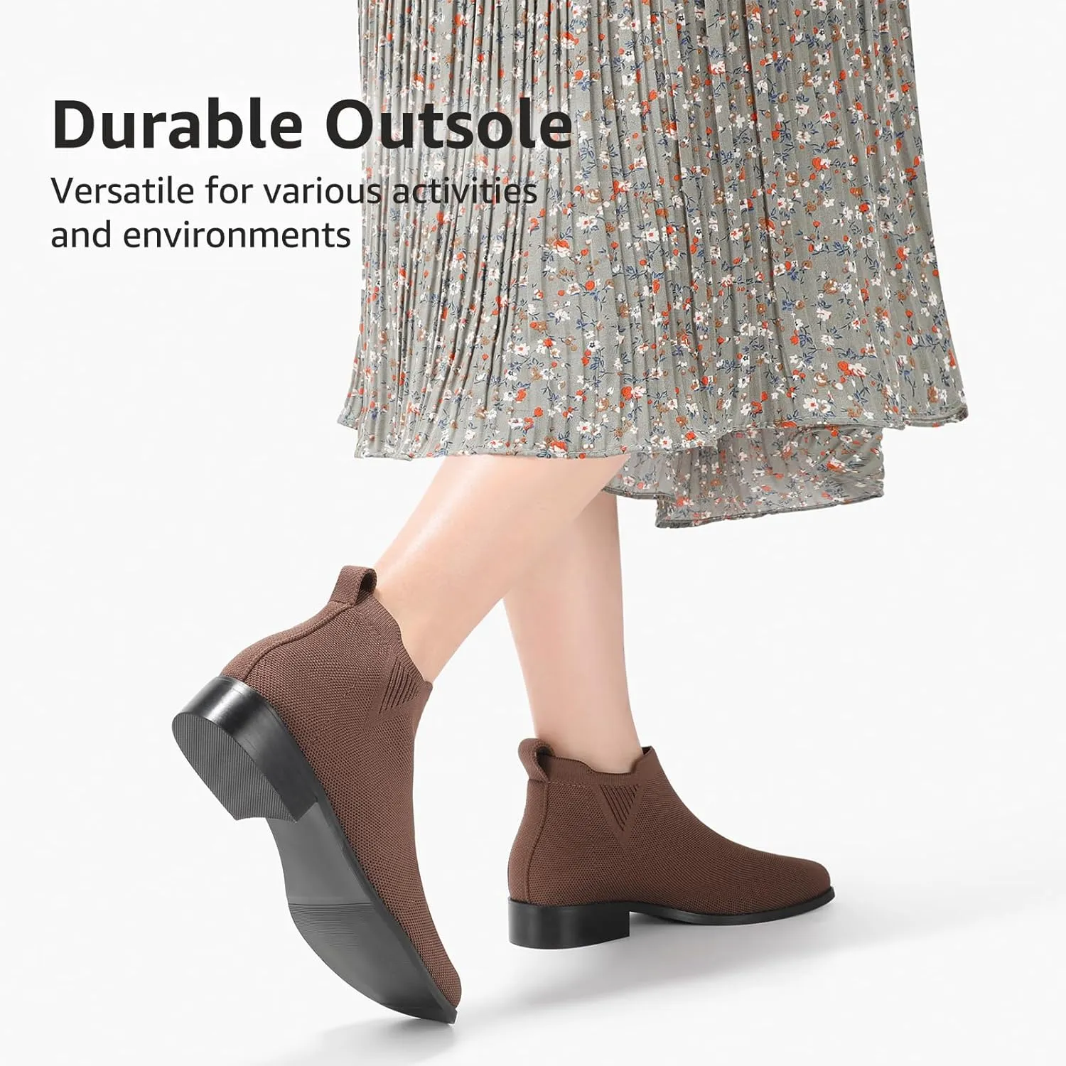 Bacia Sock Ankle Boots for Women Square Toe Slip on Short Chelsea Boots Low Heel Fall Booties