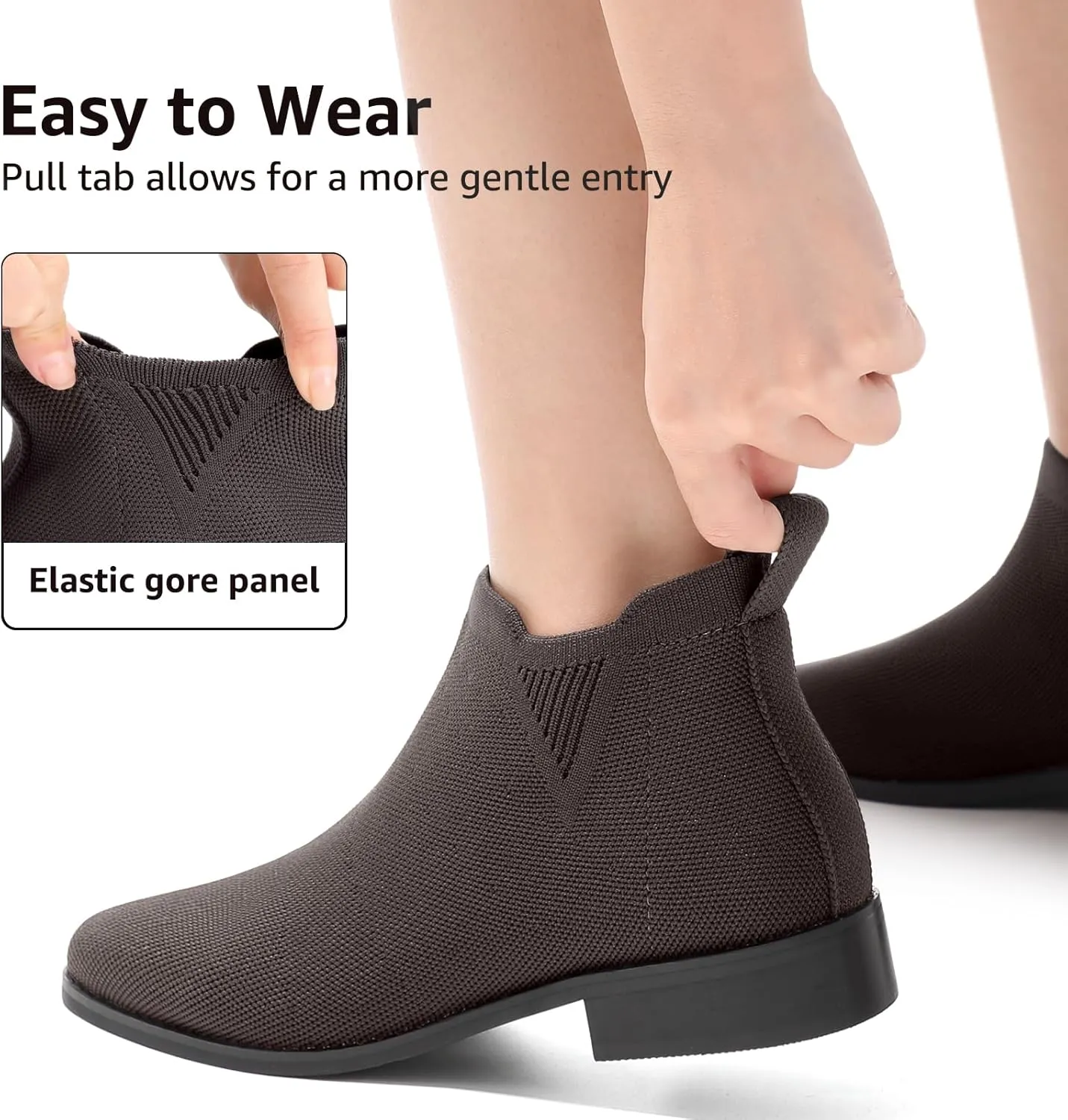 Bacia Sock Ankle Boots for Women Square Toe Slip on Short Chelsea Boots Low Heel Fall Booties