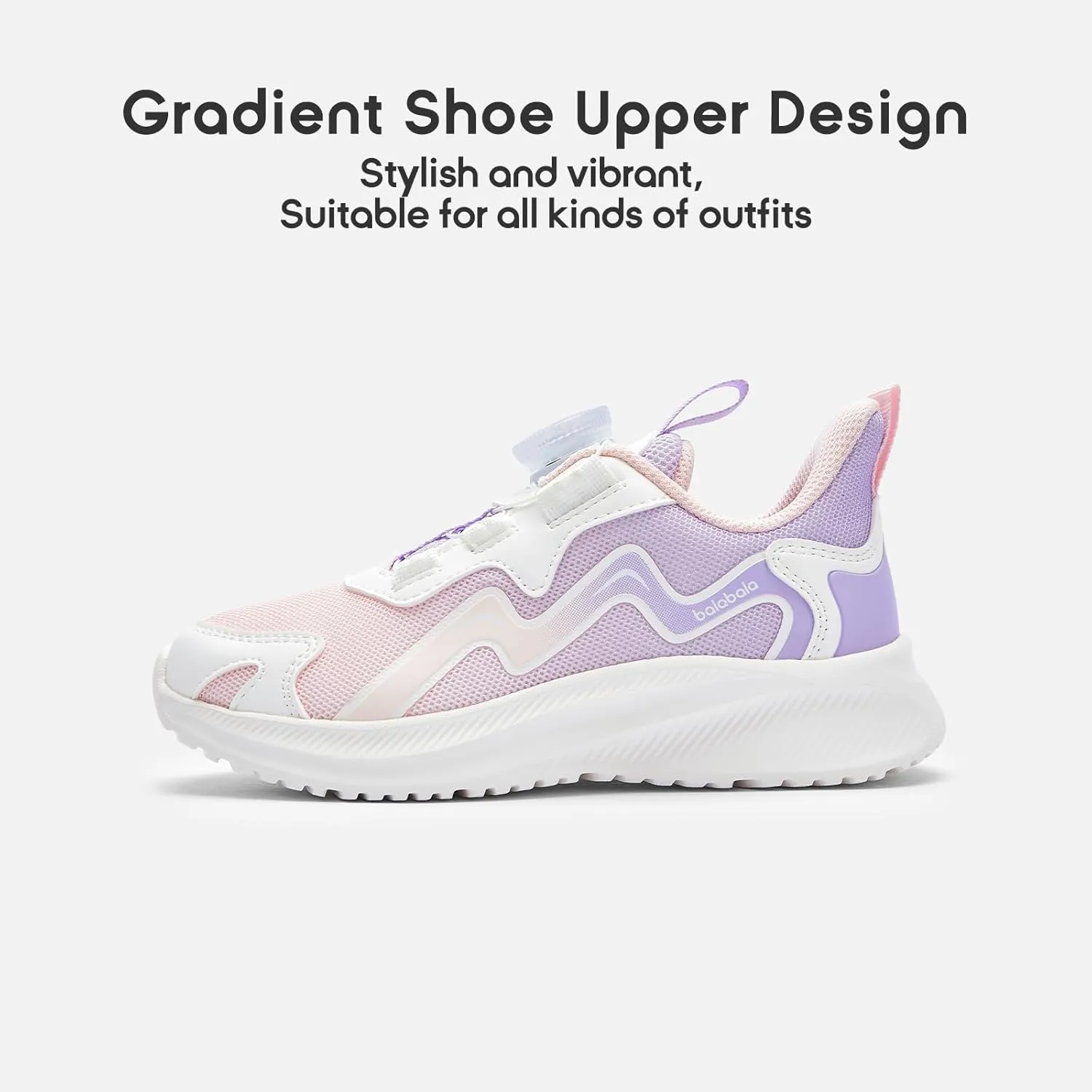 Balabala Kids Sneakers Girls Running Tennis Shoes Turn-Lock Athletic Lightweight Breathable Gradation Sports Shoes
