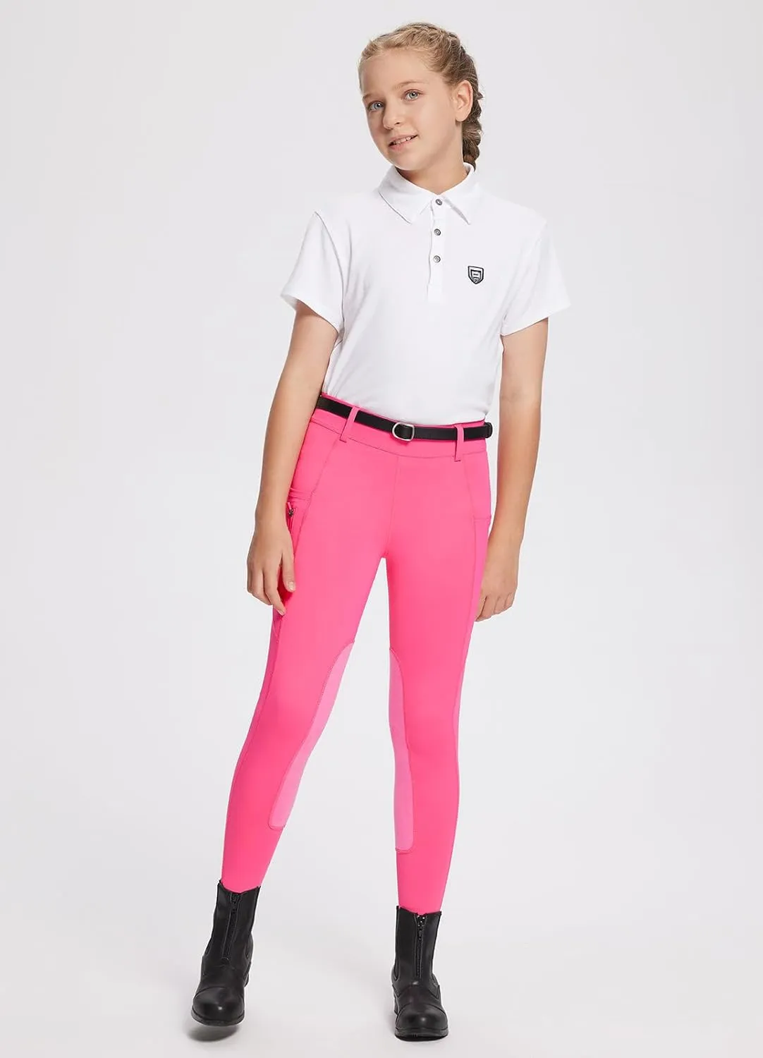baleaf Girls Riding Pants Kids Equestrian Breeches Knee-Patch Zip Pocket Horseback Tights