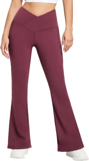 baleaf Women's Fleece Lined Pants Winter Thermal Warm Flare Leggings Crossover Yoga Pants Bell Bottom with Pockets