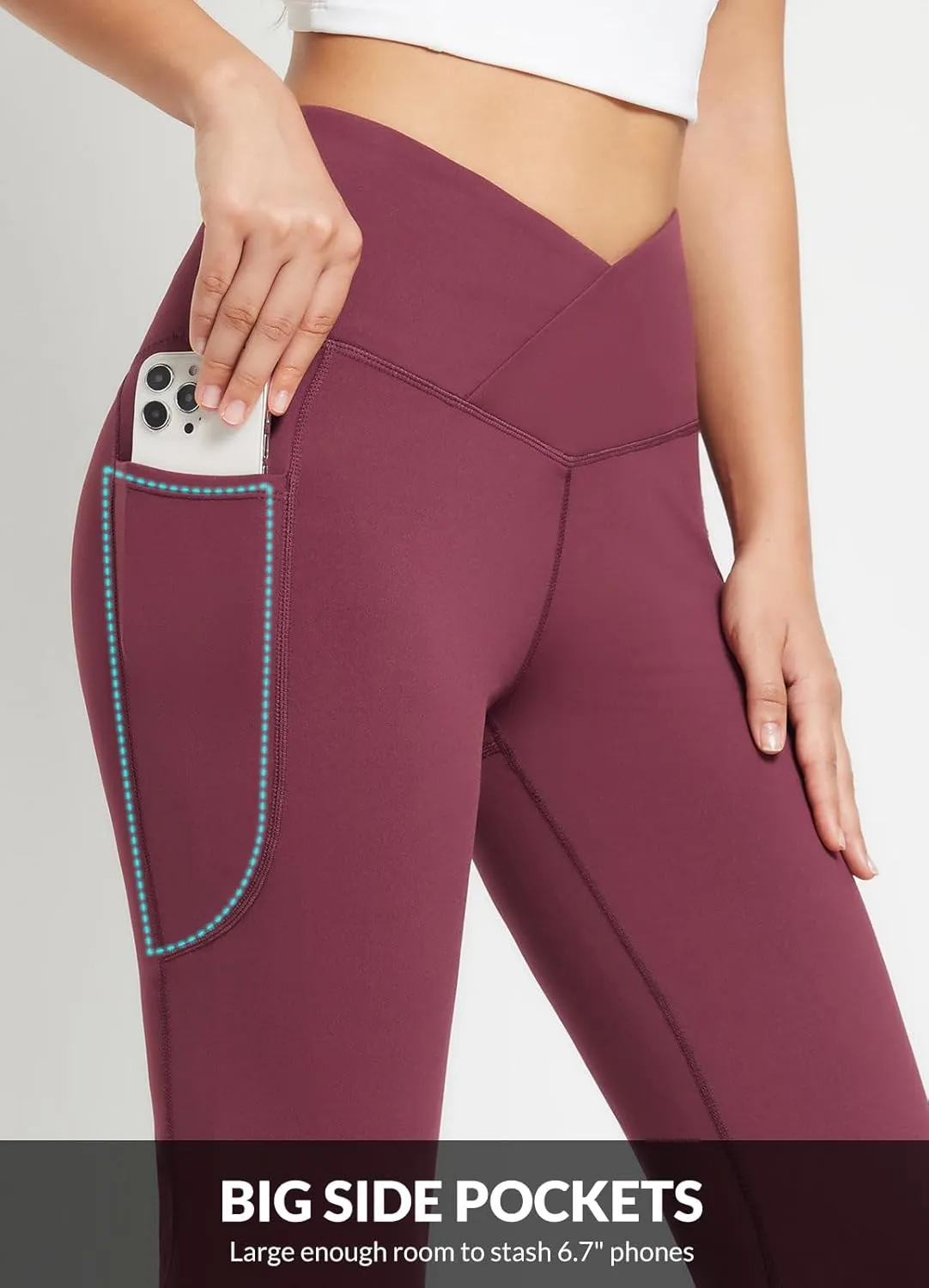 baleaf Women's Fleece Lined Pants Winter Thermal Warm Flare Leggings Crossover Yoga Pants Bell Bottom with Pockets