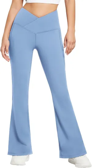 baleaf Women's Fleece Lined Pants Winter Thermal Warm Flare Leggings Crossover Yoga Pants Bell Bottom with Pockets