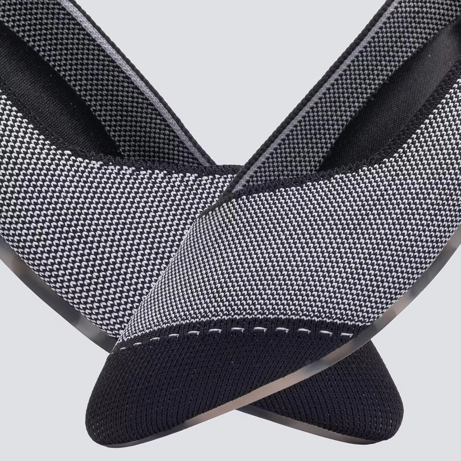 BEJINASH Women's Flat Shoes Black Pointed Toe Dress Shoes Knit Slip On Shoes Comfortable Walking Shoes for Woman Lightweight
