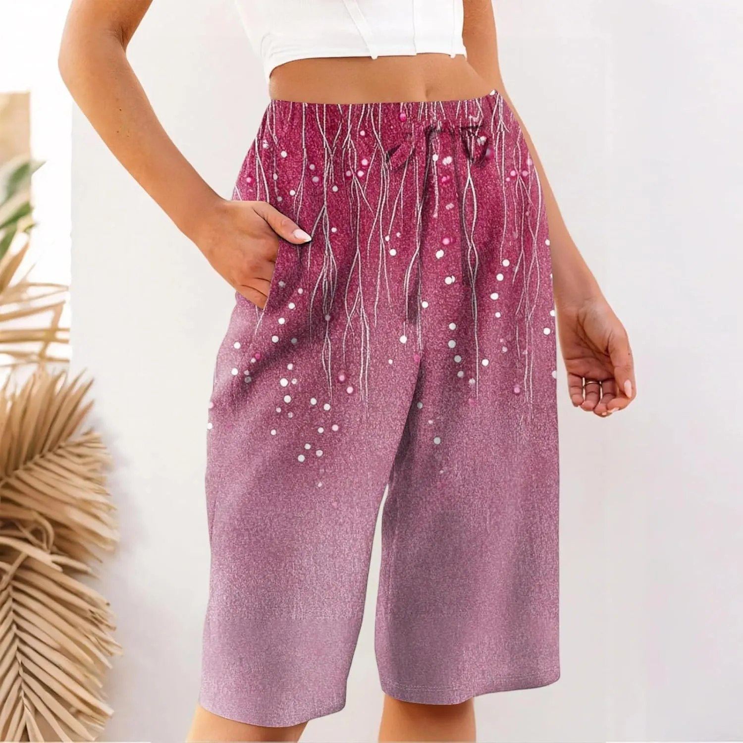 Bermuda Shorts for Women Linen Knee Length Elastic High Rise Drawstring 2025 Summer Casual Short with Pockets