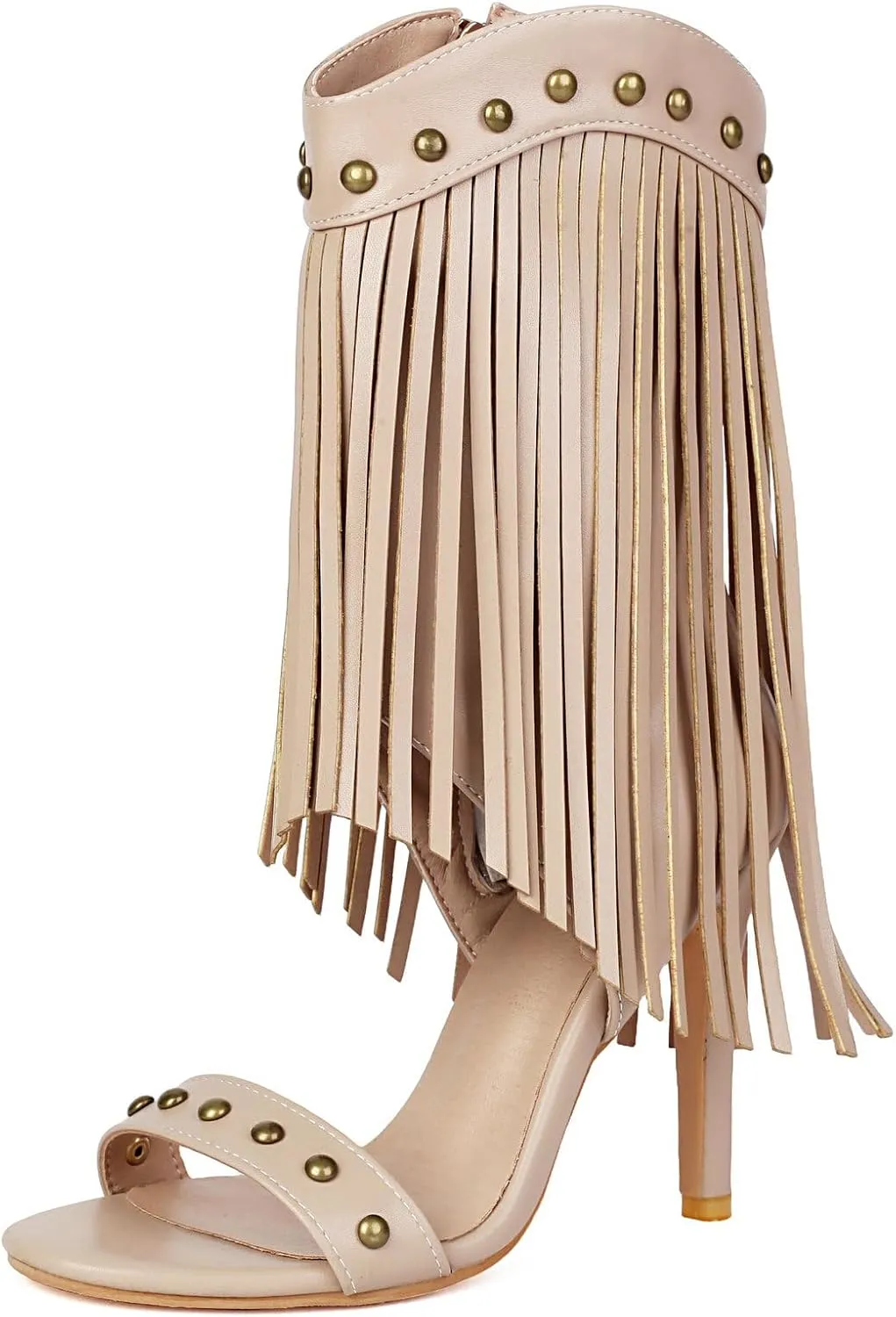 Betastella Womens Open Toe Stiletto High Heels Fringe Cowboy Sandals Vintage Studded Summer Ankle Cowgirl Boots Elegant Dress Shoes
