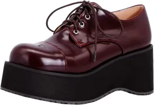 Betastella Women's Platform Oxfords Goth Wedge Patent Leather Lace Up Gothic Shoes