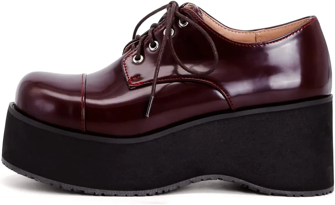 Betastella Women's Platform Oxfords Goth Wedge Patent Leather Lace Up Gothic Shoes