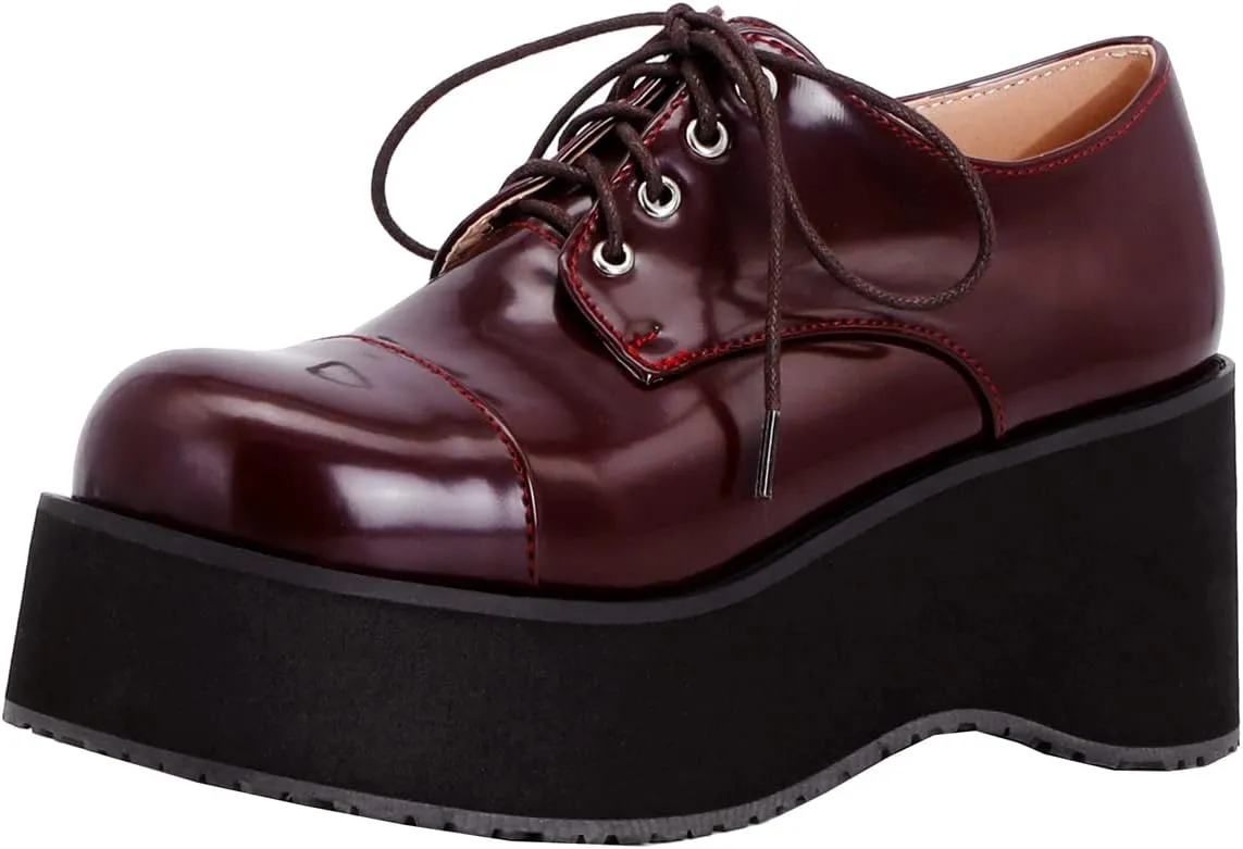 Betastella Women's Platform Oxfords Goth Wedge Patent Leather Lace Up Gothic Shoes