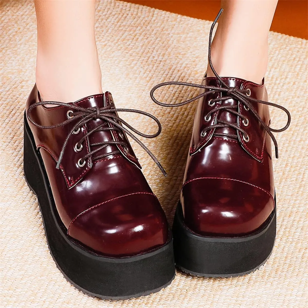 Betastella Women's Platform Oxfords Goth Wedge Patent Leather Lace Up Gothic Shoes