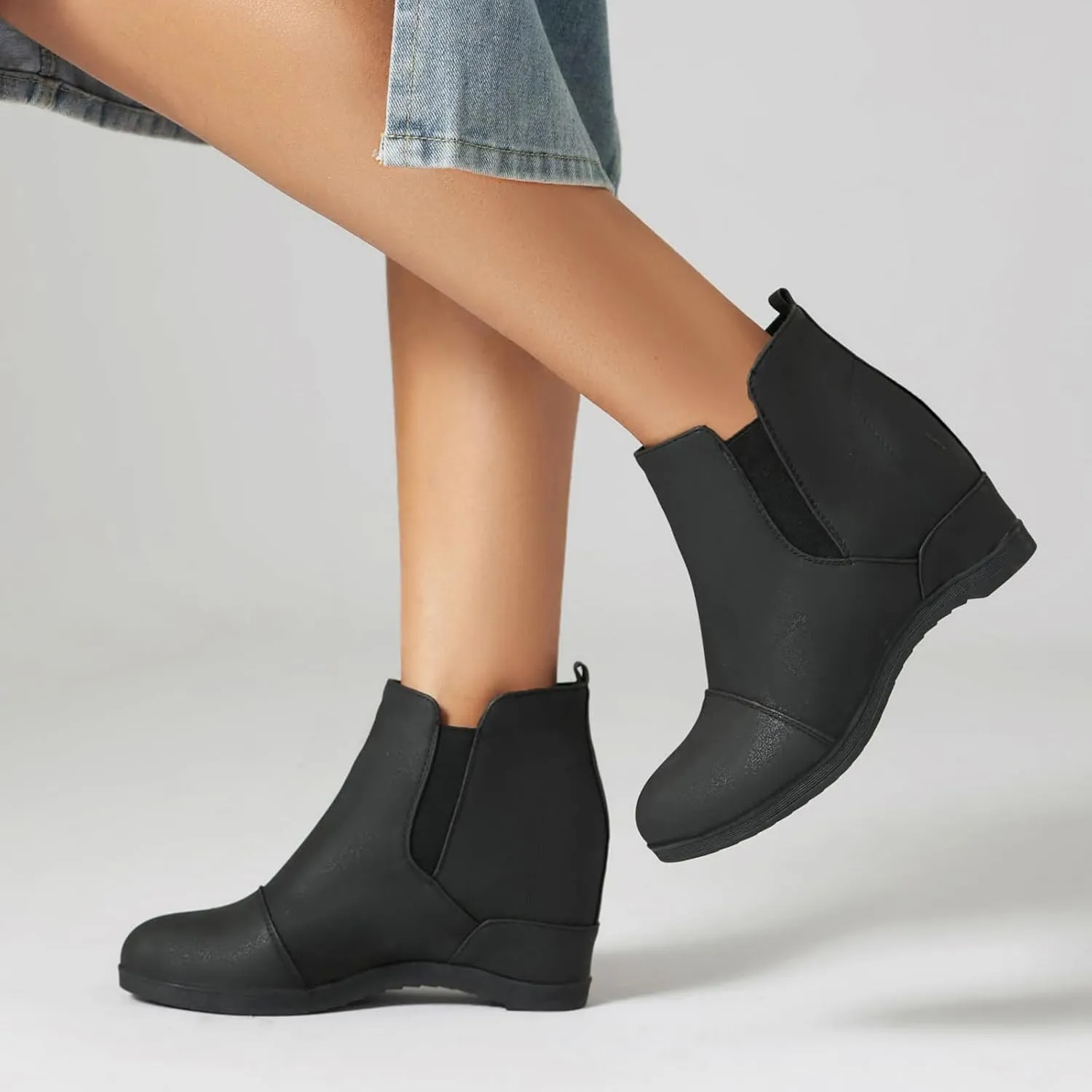 Betastella Women's Wedge Platform Ankle Boots Faux Suede Heels Zip Up Booties