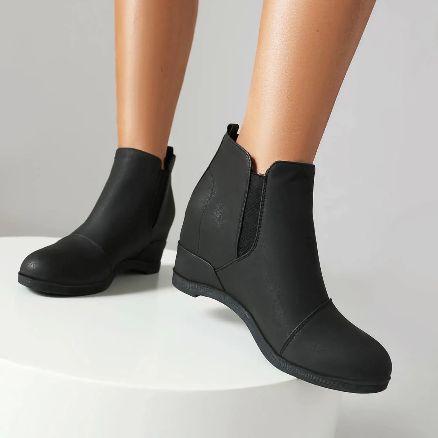 Betastella Women's Wedge Platform Ankle Boots Faux Suede Heels Zip Up Booties