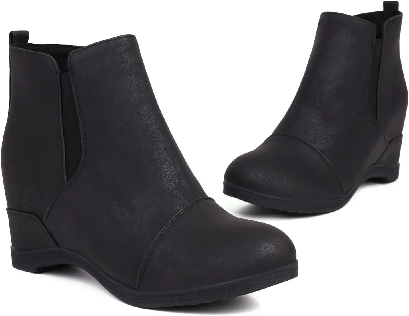 Betastella Women's Wedge Platform Ankle Boots Faux Suede Heels Zip Up Booties