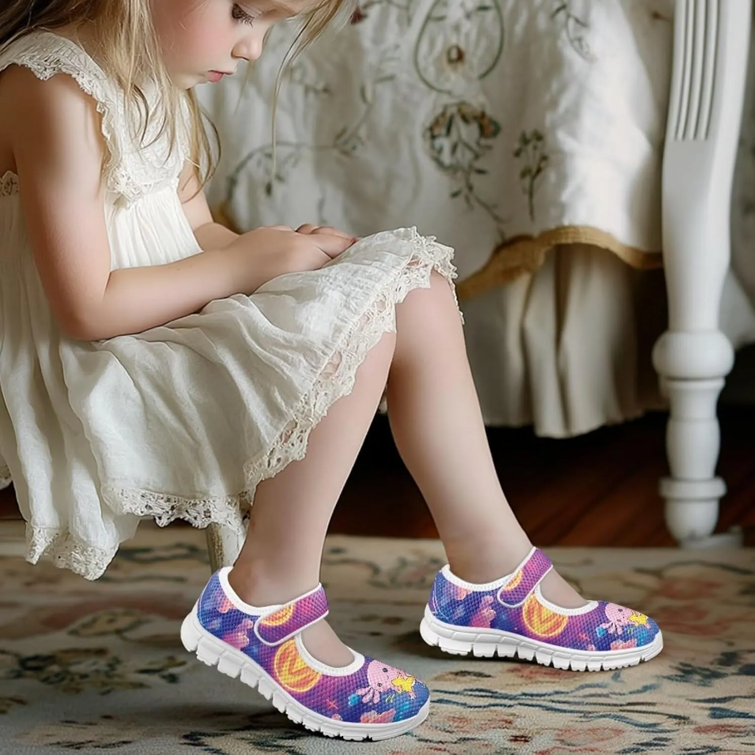 BIGCARJOB Mary Janes Sneakers for Girls Tennis Shoes School Uniform Shoes Kids Flats Walking Shoes