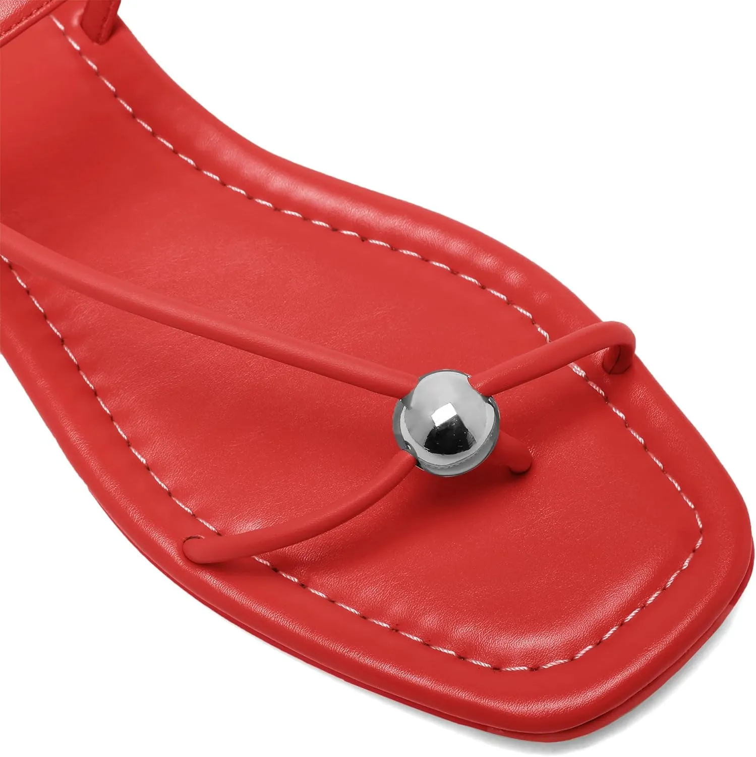Black Flat Sandals for Women with Buckle Strappy Comfortable Silver Ball Square Open Toe Beach Thong Flip Flop Sandals Ring Toe Wedding Dress Shoes for Women.
