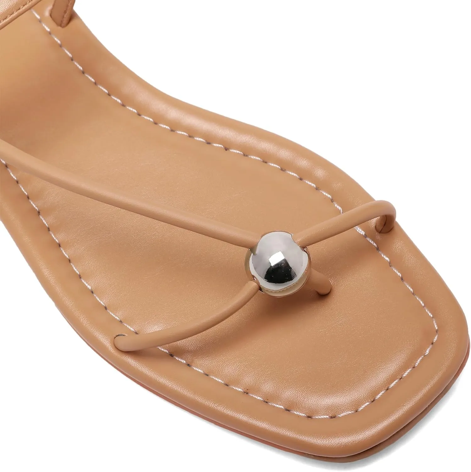 Black Flat Sandals for Women with Buckle Strappy Comfortable Silver Ball Square Open Toe Beach Thong Flip Flop Sandals Ring Toe Wedding Dress Shoes for Women.