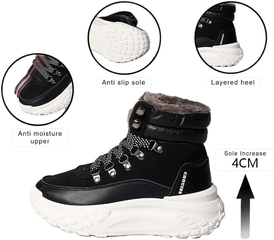 Black Winter Boots for Women,Snow Boots Warm Hiking Sneakers,Waterproof Lightweight Outdoor Shos