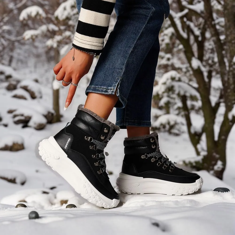 Black Winter Boots for Women,Snow Boots Warm Hiking Sneakers,Waterproof Lightweight Outdoor Shos