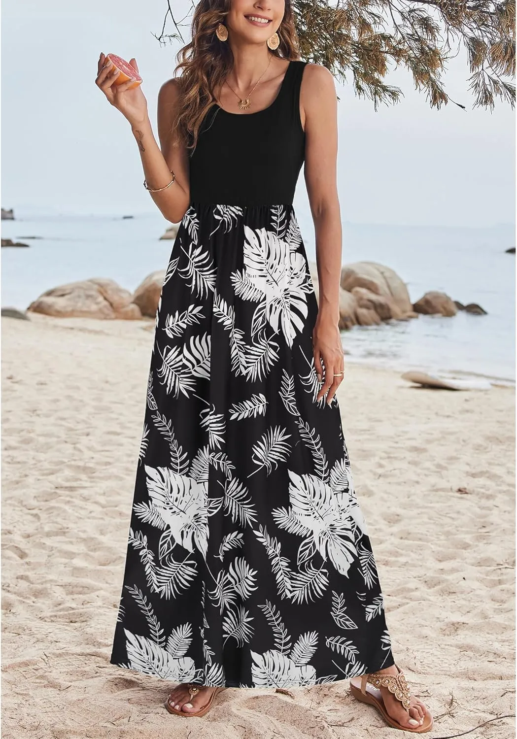 Bluetime Women's Summer Boho Sleeveless Floral Print Tank Long Maxi Dress (S-3XL)