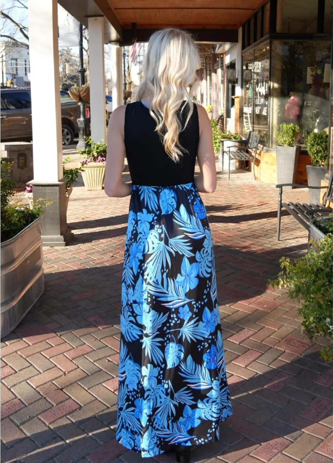 Bluetime Women's Summer Boho Sleeveless Floral Print Tank Long Maxi Dress (S-3XL)