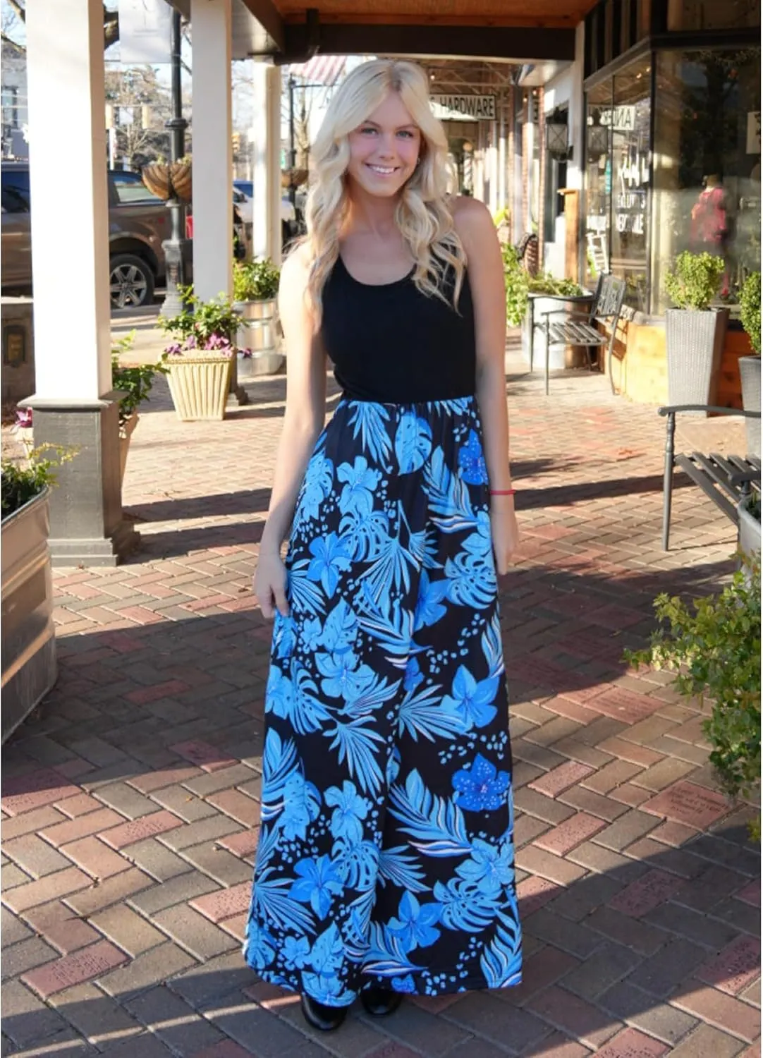 Bluetime Women's Summer Boho Sleeveless Floral Print Tank Long Maxi Dress (S-3XL)