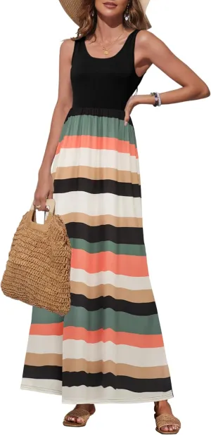 Bluetime Women's Summer Boho Sleeveless Floral Print Tank Long Maxi Dress (S-3XL)