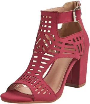 BORAMAX Chunky Heeled Sandals for Women Cutout Strappy Peep Toe Block Heels Buckle up Party Dressy Sandal Women Booties