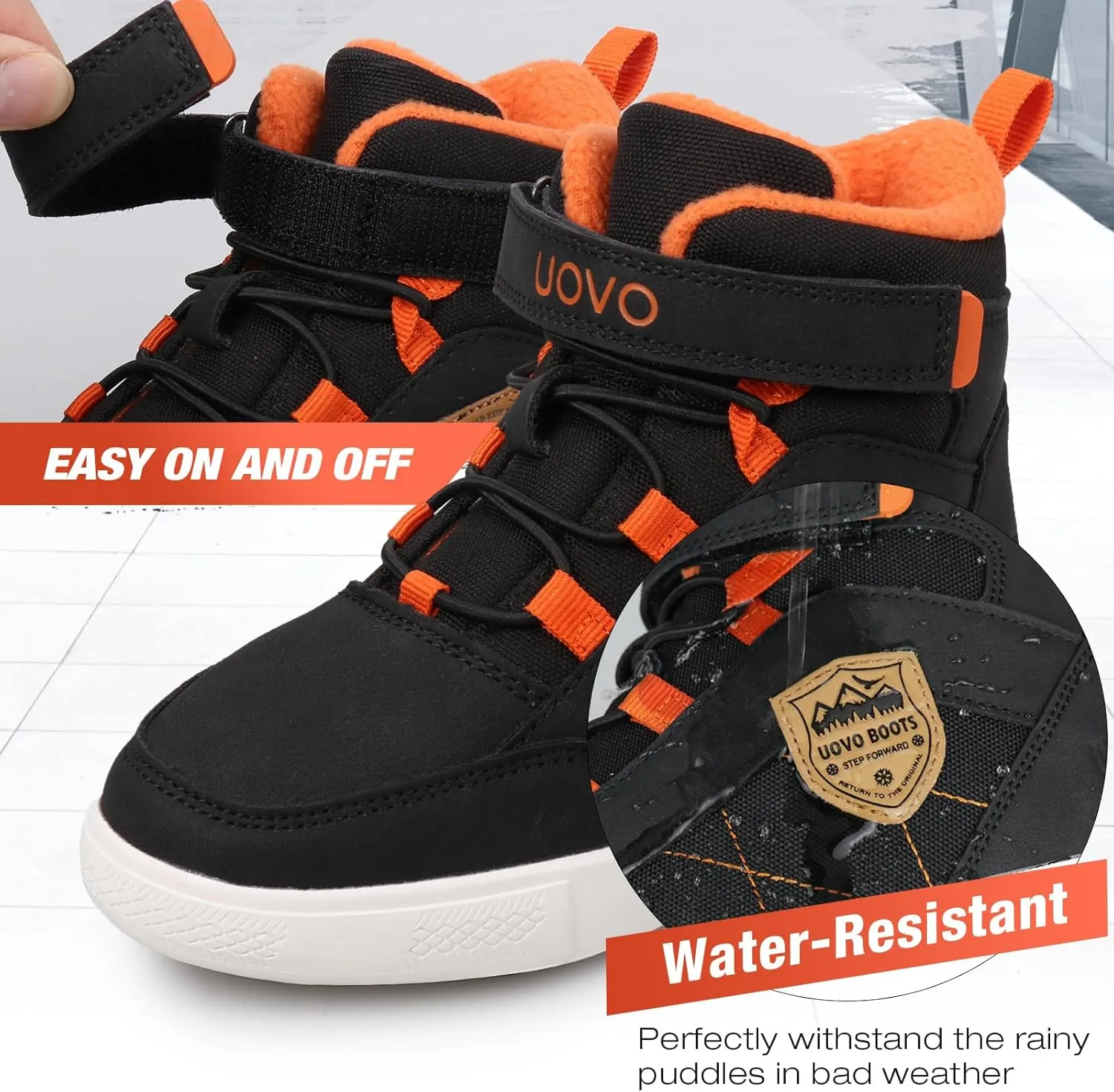 Boys Snow Fashion Boots Winter Waterproof Slip Resistant Fur Lined Outdoor Ankle Walking Sports Shoes (Toddler/Little Kid/Big Kid)