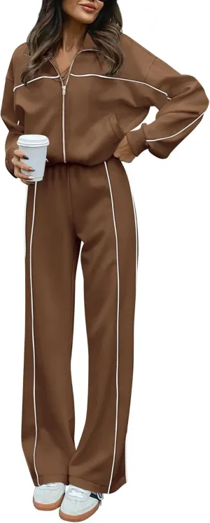 BTFBM Women's Two Piece Tracksuit Fall 2025 Long Sleeve Zip Up Sweatshirt Long Pants Outfits Jogger Sweatsuit Sets