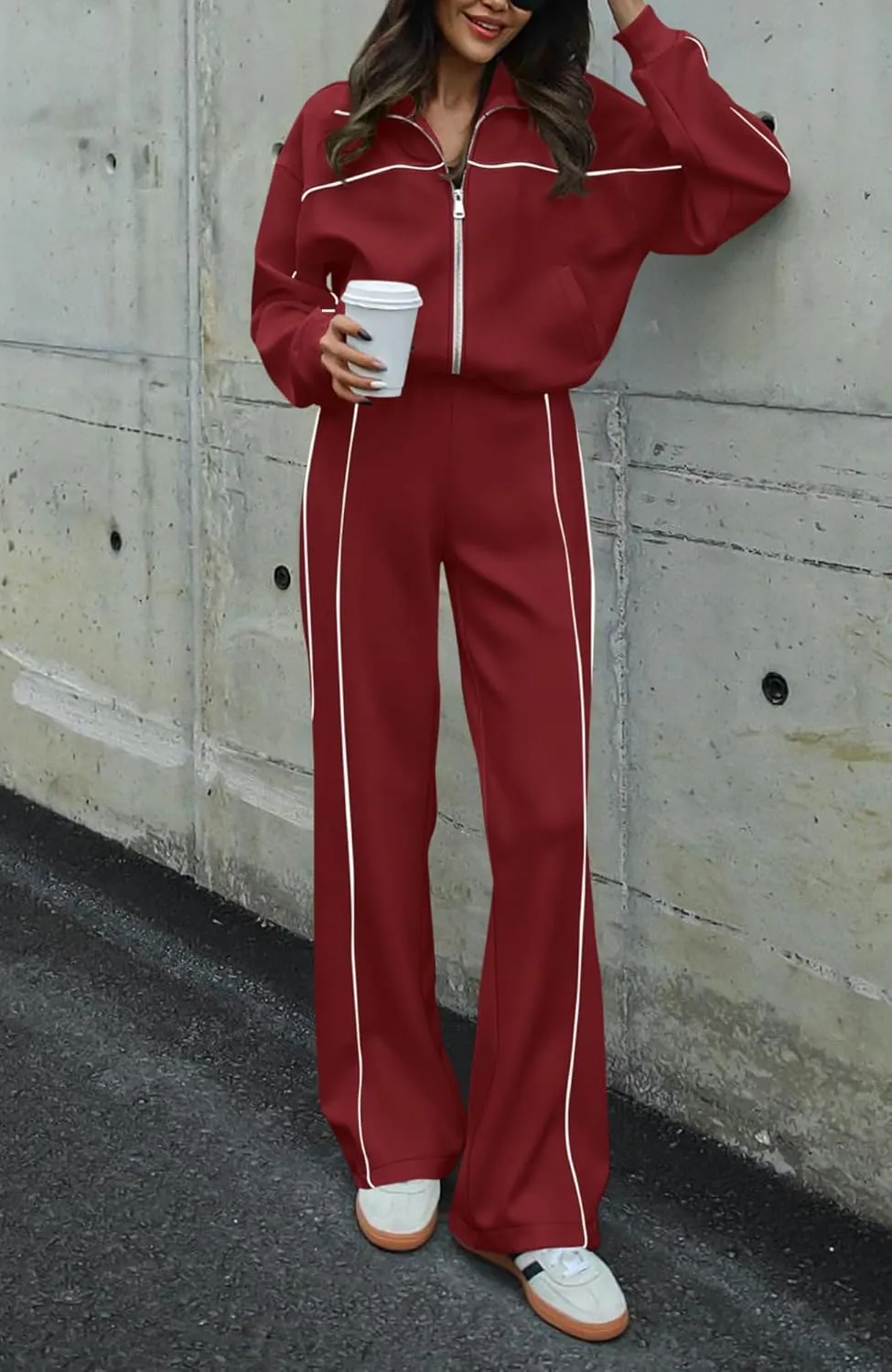 BTFBM Women's Two Piece Tracksuit Fall 2025 Long Sleeve Zip Up Sweatshirt Long Pants Outfits Jogger Sweatsuit Sets