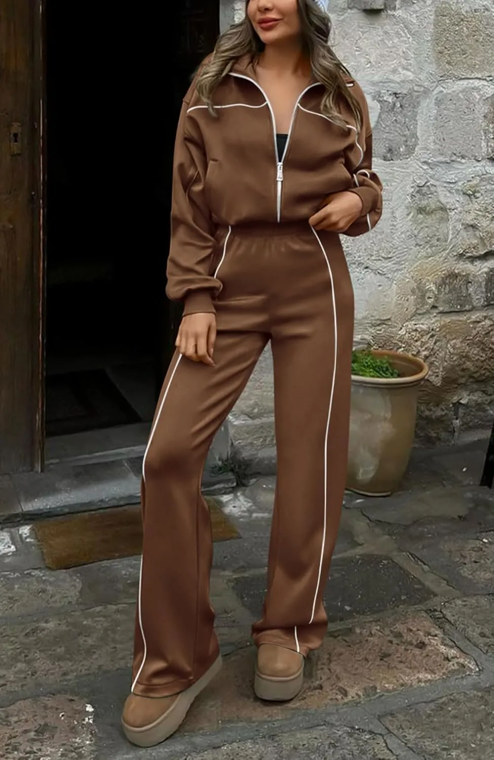 BTFBM Women's Two Piece Tracksuit Fall 2025 Long Sleeve Zip Up Sweatshirt Long Pants Outfits Jogger Sweatsuit Sets
