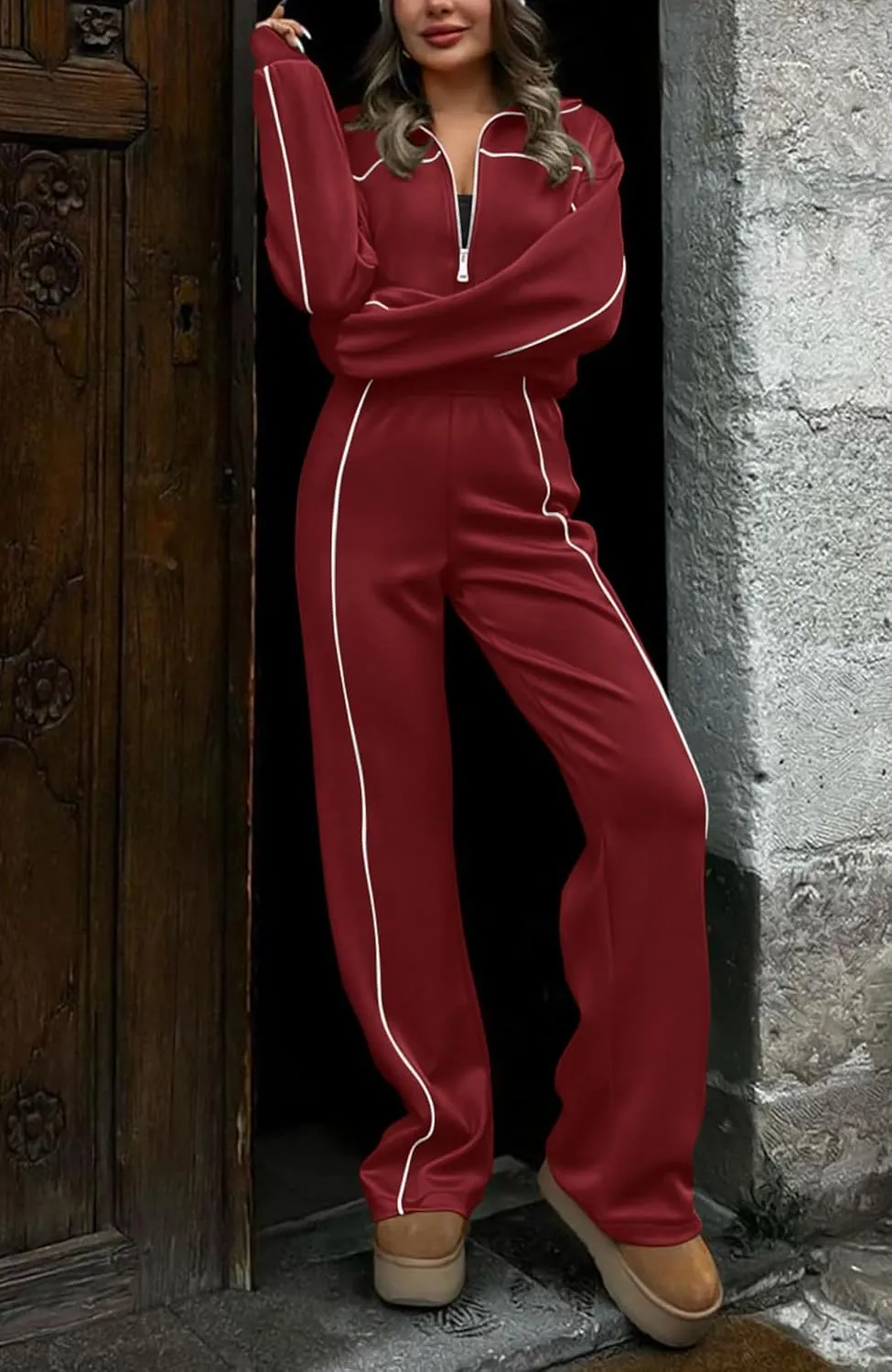 BTFBM Women's Two Piece Tracksuit Fall 2025 Long Sleeve Zip Up Sweatshirt Long Pants Outfits Jogger Sweatsuit Sets