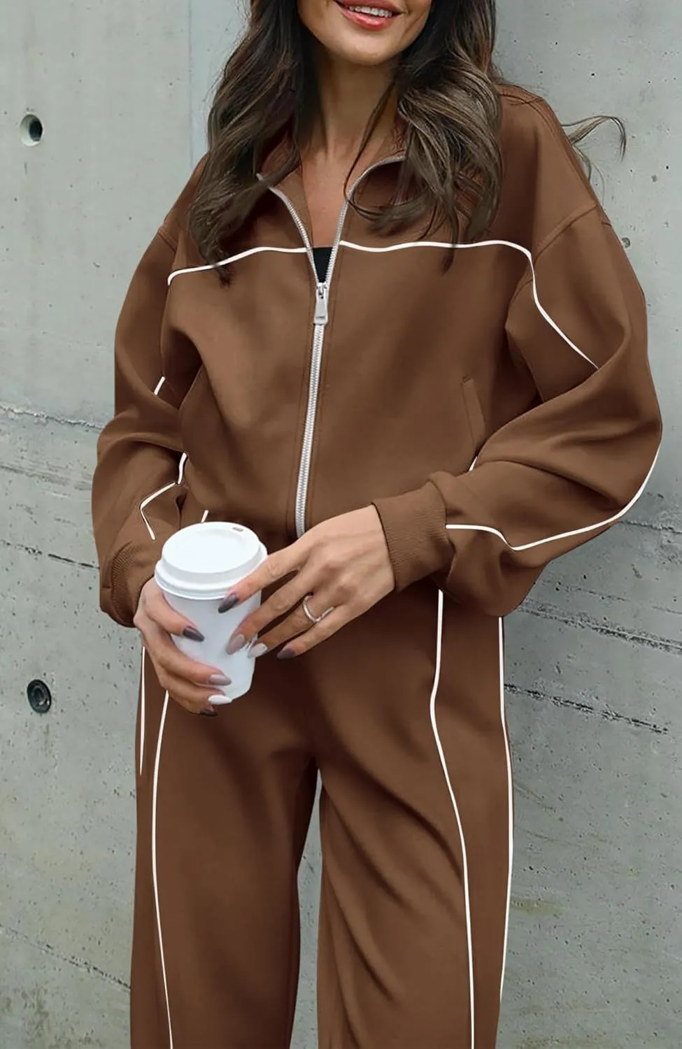 BTFBM Women's Two Piece Tracksuit Fall 2025 Long Sleeve Zip Up Sweatshirt Long Pants Outfits Jogger Sweatsuit Sets