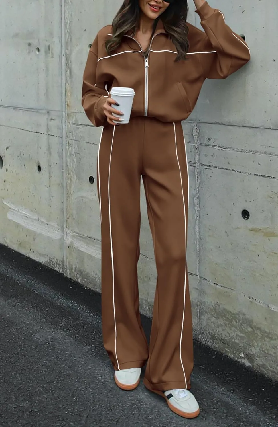 BTFBM Women's Two Piece Tracksuit Fall 2025 Long Sleeve Zip Up Sweatshirt Long Pants Outfits Jogger Sweatsuit Sets